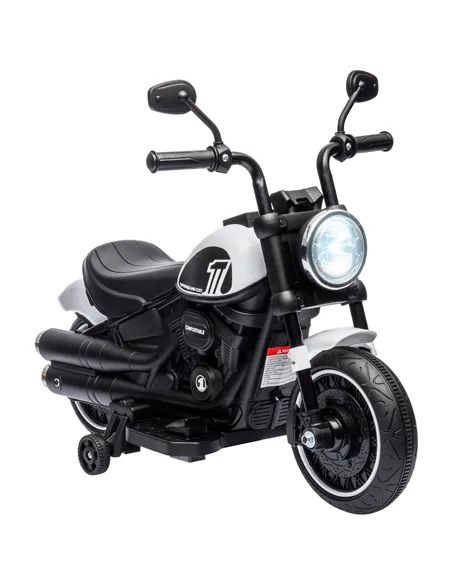HOMCOM 6v Electric Motorbike with Training Wheels, One-Button Start - White
