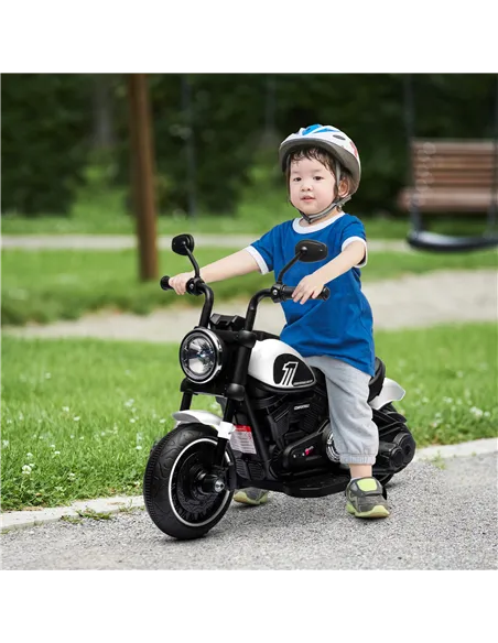 HOMCOM 6v Electric Motorbike with Training Wheels, One-Button Start - White
