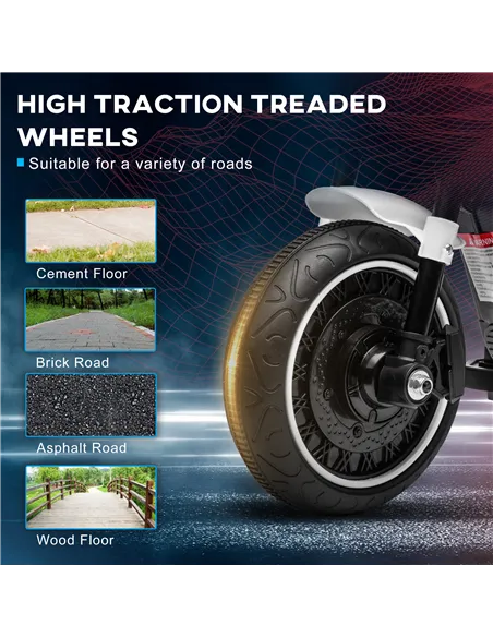 HOMCOM 6v Electric Motorbike with Training Wheels, One-Button Start - White