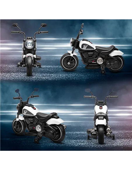 HOMCOM 6v Electric Motorbike with Training Wheels, One-Button Start - White