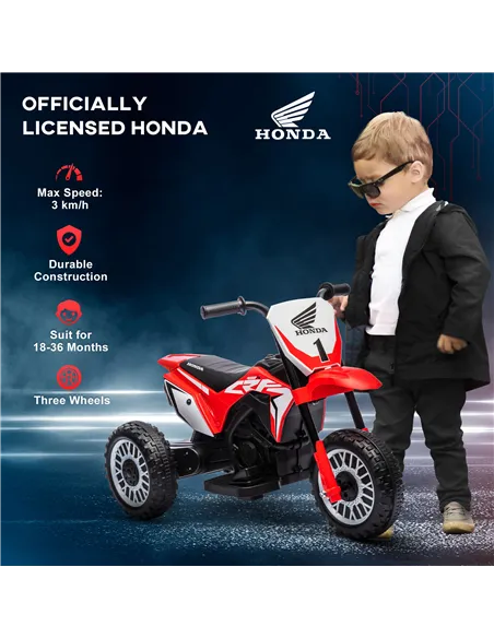 HOMCOM 6V Kids Motorbike, Three-Wheel Kids Electric Bike with Horn, Startup Sound for Ages 18-36 Months - Red