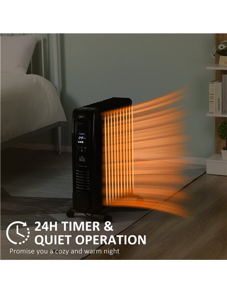 HOMCOM 2500W Digital Display Oil Filled Radiator, 11 Fin Portable Electric Heater with Timer, Adjustable Thermostat, Three Heat 