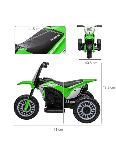HOMCOM 6V Kids Motorbike, Three-Wheel Kids Electric Bike with Horn, Startup Sound for Ages 18-36 Months - Green