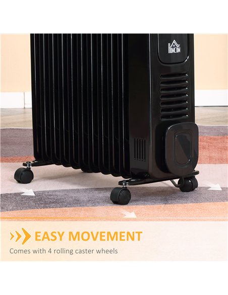 HOMCOM 2500W Digital Display Oil Filled Radiator, 11 Fin Portable Electric Heater with Timer, Adjustable Thermostat, Three Heat 