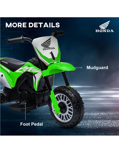 HOMCOM 6V Kids Motorbike, Three-Wheel Kids Electric Bike with Horn, Startup Sound for Ages 18-36 Months - Green