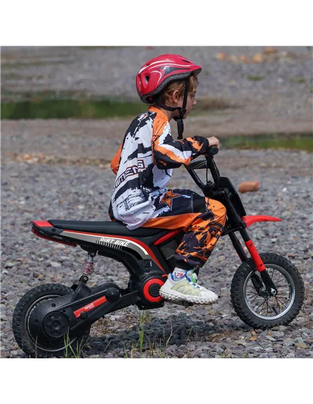 HOMCOM 24V Electric Motorbike with Twist Grip Throttle, Music, Horn, 12" Pneumatic Tyres, 16km/h Max Speed - Red