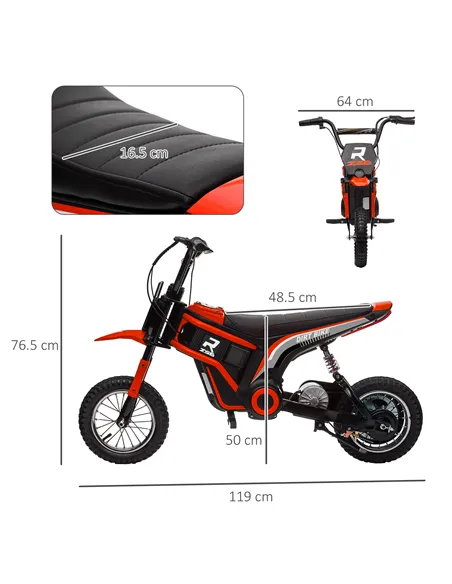 HOMCOM 24V Electric Motorbike with Twist Grip Throttle, Music, Horn, 12" Pneumatic Tyres, 16km/h Max Speed - Red