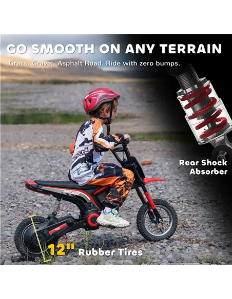 HOMCOM 24V Electric Motorbike with Twist Grip Throttle, Music, Horn, 12" Pneumatic Tyres, 16km/h Max Speed - Red