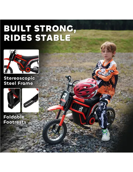 HOMCOM 24V Electric Motorbike with Twist Grip Throttle, Music, Horn, 12" Pneumatic Tyres, 16km/h Max Speed - Red