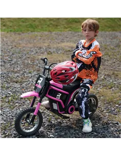 HOMCOM 24V Electric Motorbike with Twist Grip Throttle, Music, Horn, 12" Pneumatic Tyres, 16km/h Max Speed - Pink 2