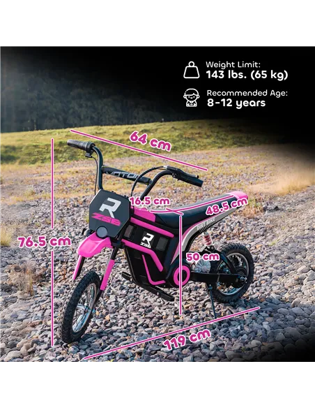 HOMCOM 24V Electric Motorbike with Twist Grip Throttle, Music, Horn, 12" Pneumatic Tyres, 16km/h Max Speed - Pink