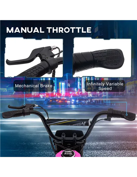 HOMCOM 24V Electric Motorbike with Twist Grip Throttle, Music, Horn, 12" Pneumatic Tyres, 16km/h Max Speed - Pink