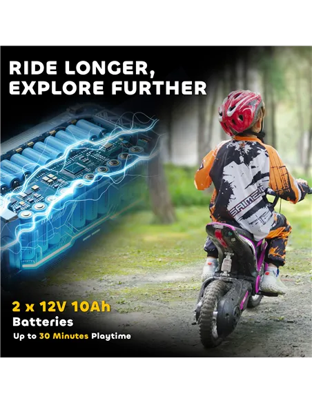 HOMCOM 24V Electric Motorbike with Twist Grip Throttle, Music, Horn, 12" Pneumatic Tyres, 16km/h Max Speed - Pink