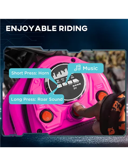 HOMCOM 24V Electric Motorbike with Twist Grip Throttle, Music, Horn, 12" Pneumatic Tyres, 16km/h Max Speed - Pink