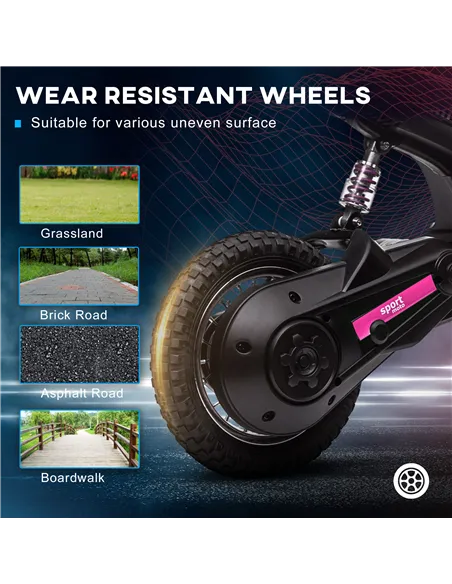 HOMCOM 24V Electric Motorbike with Twist Grip Throttle, Music, Horn, 12" Pneumatic Tyres, 16km/h Max Speed - Pink