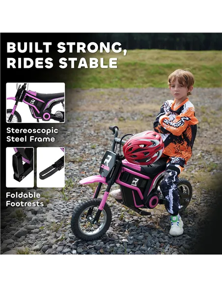 HOMCOM 24V Electric Motorbike with Twist Grip Throttle, Music, Horn, 12" Pneumatic Tyres, 16km/h Max Speed - Pink