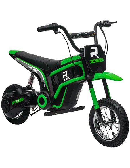 HOMCOM 24V Electric Motorbike with Twist Grip Throttle, Music, Horn, 12" Pneumatic Tyres, 16km/h Max Speed - Green