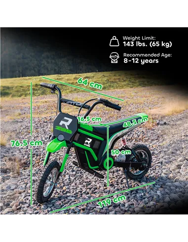 HOMCOM 24V Electric Motorbike with Twist Grip Throttle, Music, Horn, 12" Pneumatic Tyres, 16km/h Max Speed - Green