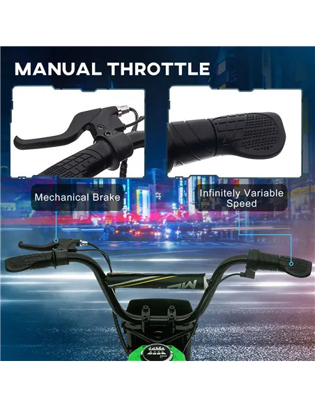 HOMCOM 24V Electric Motorbike with Twist Grip Throttle, Music, Horn, 12" Pneumatic Tyres, 16km/h Max Speed - Green