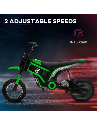 HOMCOM 24V Electric Motorbike with Twist Grip Throttle, Music, Horn, 12" Pneumatic Tyres, 16km/h Max Speed - Green