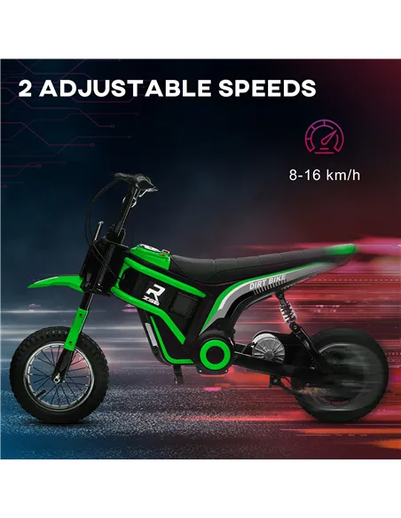 HOMCOM 24V Electric Motorbike with Twist Grip Throttle, Music, Horn, 12" Pneumatic Tyres, 16km/h Max Speed - Green