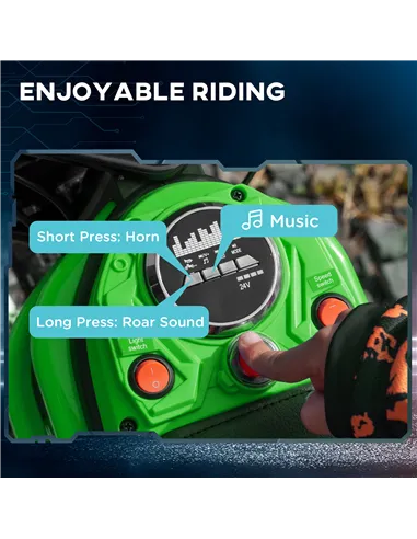 HOMCOM 24V Electric Motorbike with Twist Grip Throttle, Music, Horn, 12" Pneumatic Tyres, 16km/h Max Speed - Green