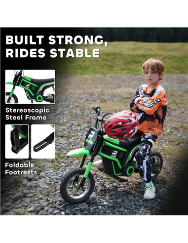 HOMCOM 24V Electric Motorbike with Twist Grip Throttle, Music, Horn, 12" Pneumatic Tyres, 16km/h Max Speed - Green