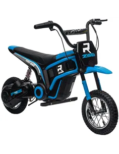 HOMCOM 24V Electric Motorbike with Twist Grip Throttle, Music, Horn, 12" Pneumatic Tyres, 16km/h Max Speed - Blue