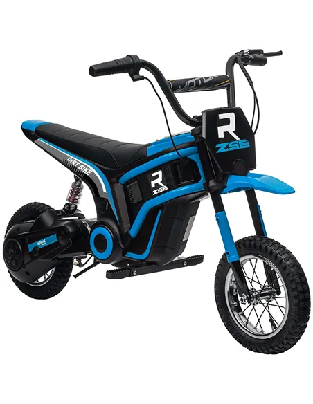 HOMCOM 24V Electric Motorbike with Twist Grip Throttle, Music, Horn, 12" Pneumatic Tyres, 16km/h Max Speed - Blue