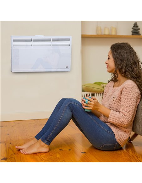HOMCOM POWER Convector Radiator Freestanding or Wall-mounted Heating with 2 Heat Settings Safety Cut-Off, White