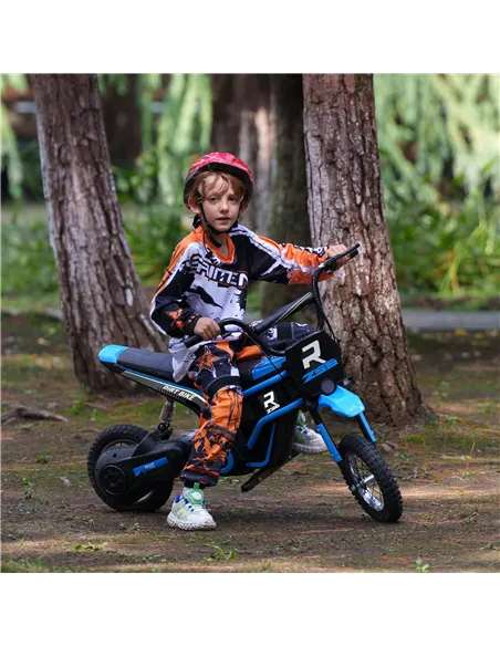 HOMCOM 24V Electric Motorbike with Twist Grip Throttle, Music, Horn, 12" Pneumatic Tyres, 16km/h Max Speed - Blue