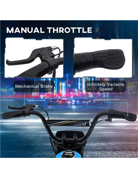 HOMCOM 24V Electric Motorbike with Twist Grip Throttle, Music, Horn, 12" Pneumatic Tyres, 16km/h Max Speed - Blue