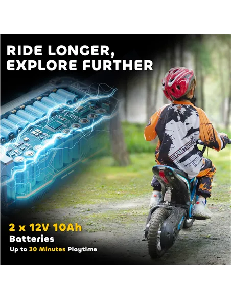 HOMCOM 24V Electric Motorbike with Twist Grip Throttle, Music, Horn, 12" Pneumatic Tyres, 16km/h Max Speed - Blue