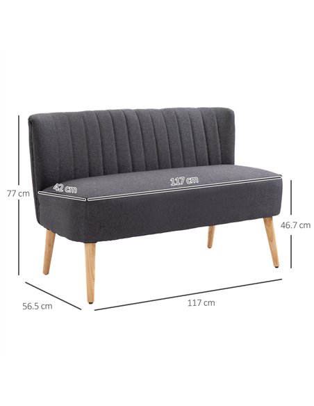 HOMCOM Modern Double Seat Sofa Loveseat Couch 2 Seater Compact Sofa Padded Linen Wood Leg Dark Grey