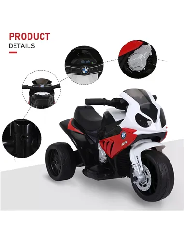 HOMCOM Electric Motorbike for Kids Ride on BMW Motorbike W/Headlights and Music, 6 V-Red