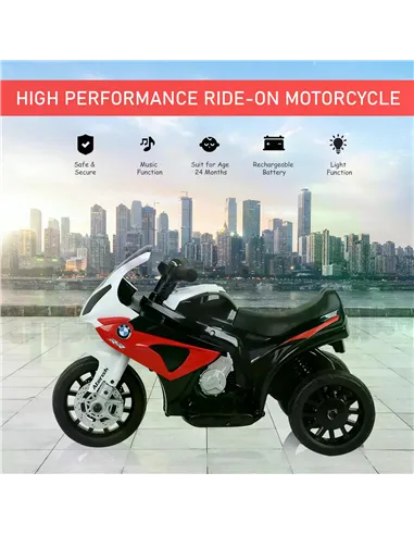 HOMCOM Electric Motorbike for Kids Ride on BMW Motorbike W/Headlights and Music, 6 V-Red