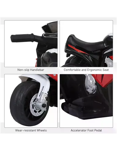 HOMCOM Electric Motorbike for Kids Ride on BMW Motorbike W/Headlights and Music, 6 V-Red