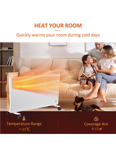 HOMCOM POWER Convector Radiator Freestanding or Wall-mounted Heating with 2 Heat Settings Safety Cut-Off, White