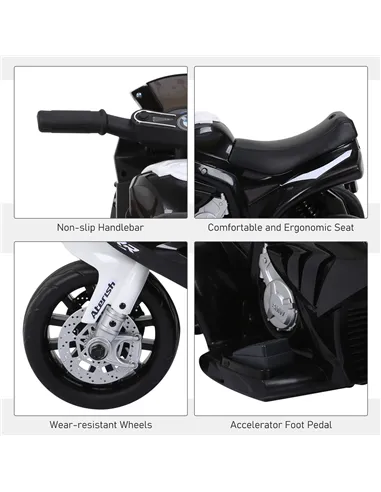HOMCOM Electric Kids Ride on BMW Motorbike W/Headlights and Music, 6 V-Black