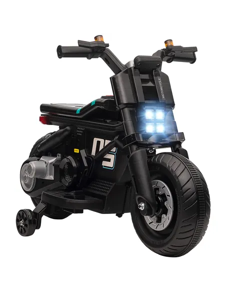 HOMCOM Kids Electric Motorbike with Siren, Horn, Headlights, Music, Training Wheels, for Ages 3-5 Years - Black
