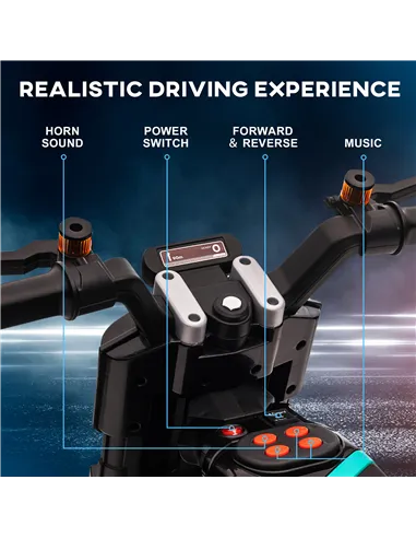 HOMCOM Kids Electric Motorbike with Siren, Horn, Headlights, Music, Training Wheels, for Ages 3-5 Years - Black