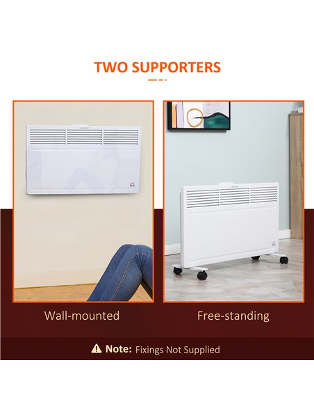HOMCOM POWER Convector Radiator Freestanding or Wall-mounted Heating with 2 Heat Settings Safety Cut-Off, White