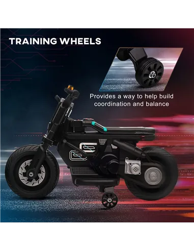 HOMCOM Kids Electric Motorbike with Siren, Horn, Headlights, Music, Training Wheels, for Ages 3-5 Years - Black