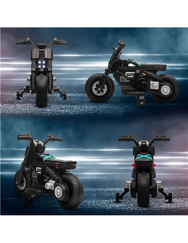 HOMCOM Kids Electric Motorbike with Siren, Horn, Headlights, Music, Training Wheels, for Ages 3-5 Years - Black