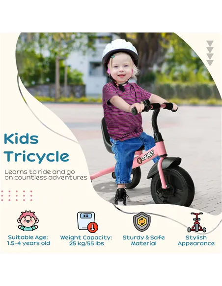 HOMCOM Kids Trike Toddler Tricycle Children Ride on 3 Wheels Bike For 1.5 - 4 Years Pink