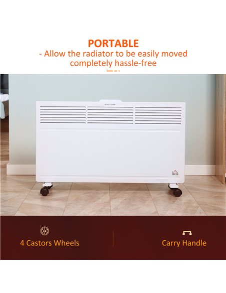 HOMCOM POWER Convector Radiator Freestanding or Wall-mounted Heating with 2 Heat Settings Safety Cut-Off, White