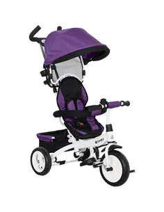 HOMCOM 6 in 1 Kids Trike Push Bike w/ Push Handle, Canopy, 5-point Safety Belt, Storage, Footrest, Brake, for 1-5 Years, Purple