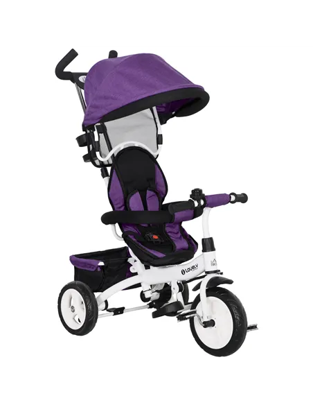HOMCOM 6 in 1 Kids Trike Push Bike w/ Push Handle, Canopy, 5-point Safety Belt, Storage, Footrest, Brake, for 1-5 Years, Purple