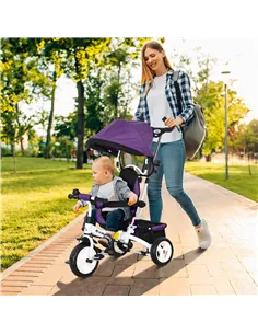 HOMCOM 6 in 1 Kids Trike Push Bike w/ Push Handle, Canopy, 5-point Safety Belt, Storage, Footrest, Brake, for 1-5 Years, Purple 2