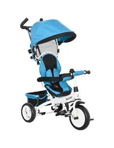 HOMCOM 6 in 1 Kids Trike Push Bike w/ Push Handle, Canopy, 5-point Safety Belt, Storage, Footrest, Brake, for 1-5 Years, Blue